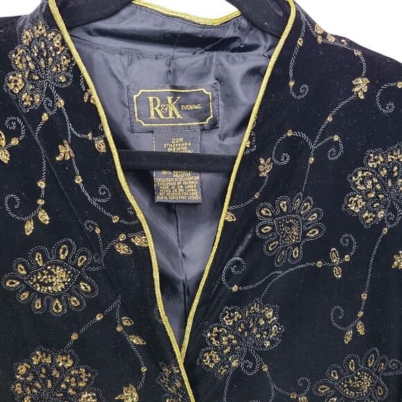 RK Evening Womens Black Metallic Gold Velvet Button Jacket SZ 22W Whimsigoth VTG - Picture 2 of 11